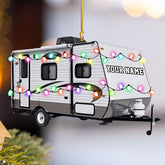 Personalized Travel Trailer Camping Backpacked Ornament Shaped Print Flat Two Sided Mica Plastic Family Custom Name Christmas Tree Hanging Pine Decorations for Couple Friends (1, CP16)